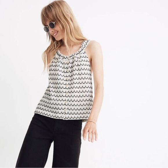 Black and White Tie Front Tank Top with Relaxed Fit - Picture 1 of 5